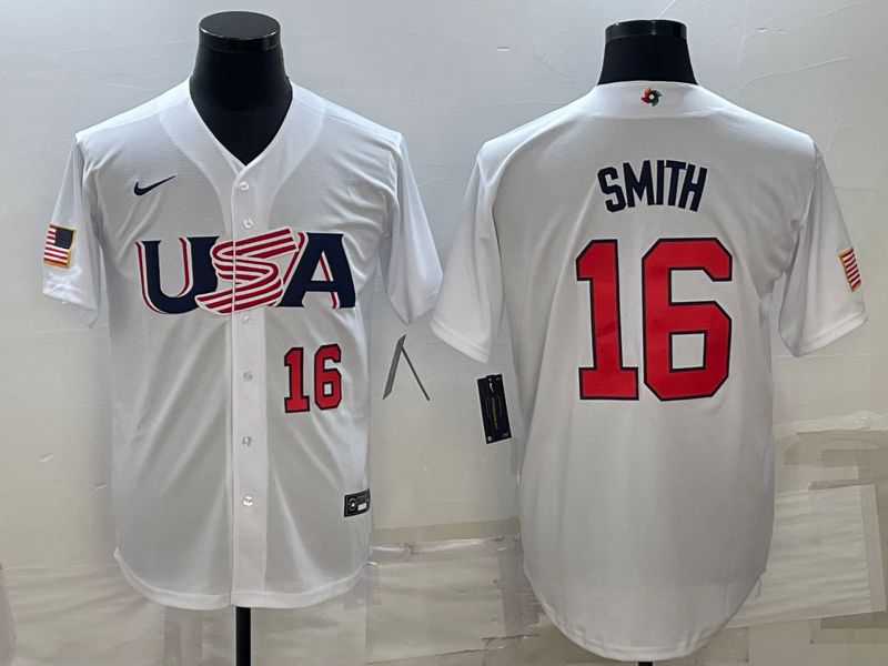 Men 2023 World Cub USA #16 Smith White Nike MLB Jersey4
